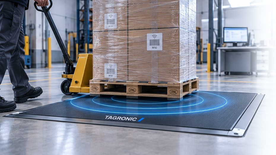 Belirlenen RFID Mat okuma alanında etiketli varlıkların algılanmasını gösteren teknik görsel
